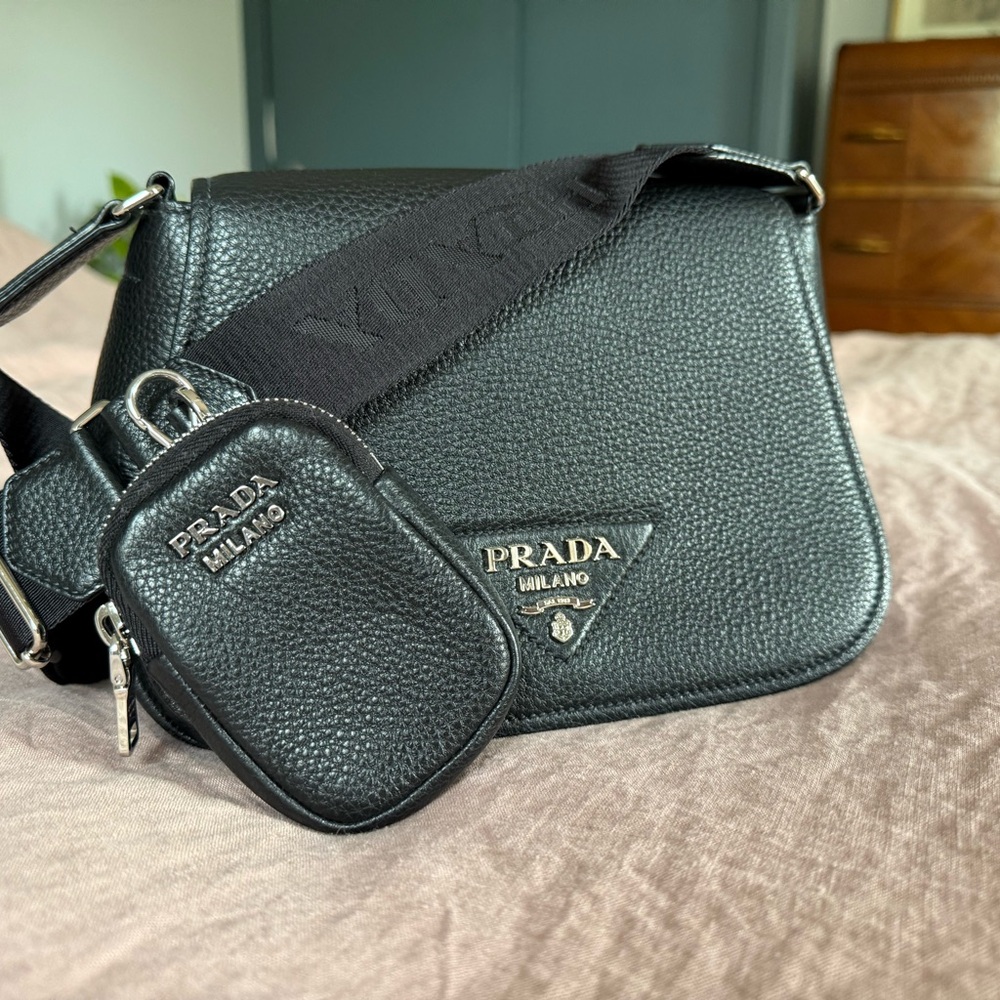 Prada Black Leather Crossbody Bag with Pouch
